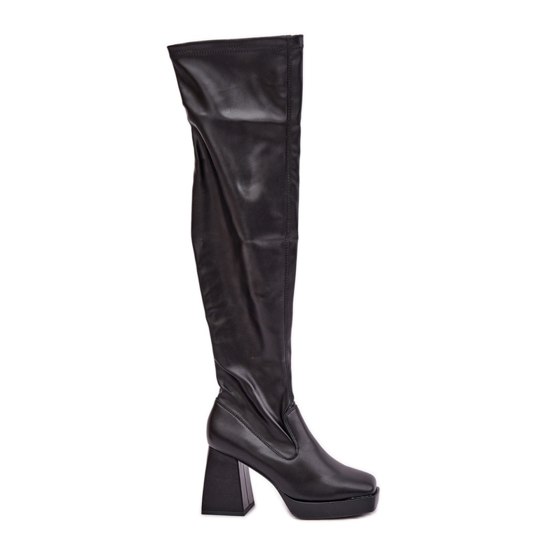 Taillierte Overknee-Stiefel, Schwarz