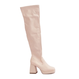 Taillierte Overknee-Stiefel, Hellbeige