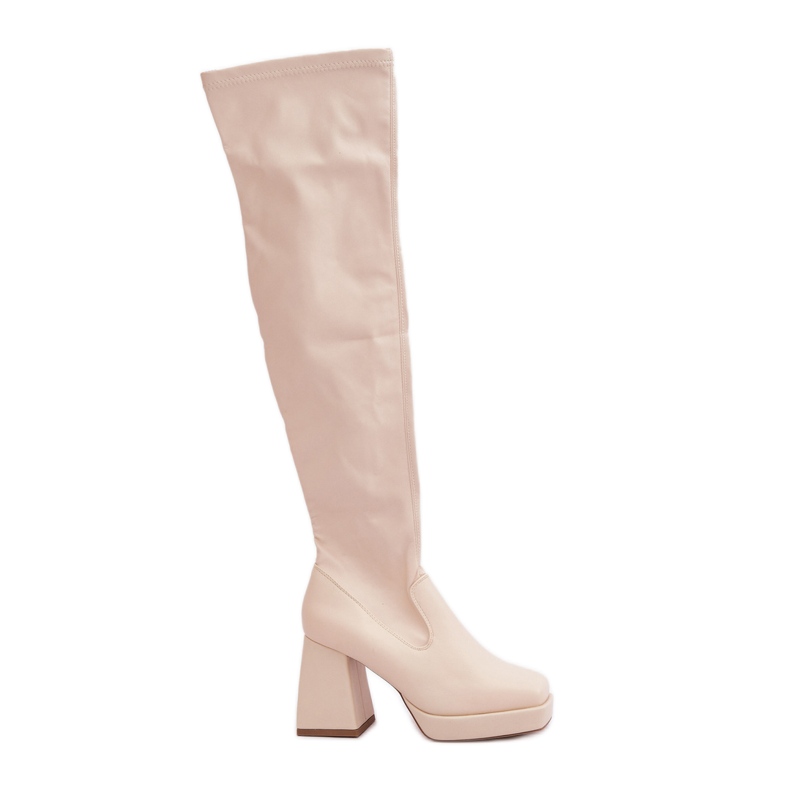Taillierte Overknee-Stiefel, Hellbeige