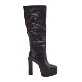 High Heel- und Plateaustiefel aus Öko-Leder, Schwarz