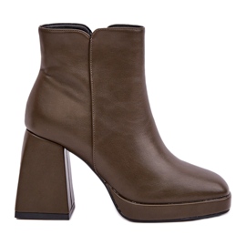Stiefeletten aus Öko-Leder mit hohem Absatz, Dunkelgrün