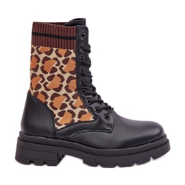 Worker-Stiefeletten für Damen mit Leopardenmuster-Socke in Schwarz von Penthis