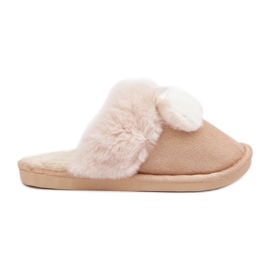Beige Damenhausschuhe mit Fell