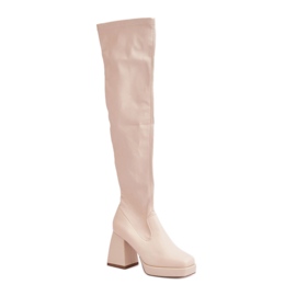 Hellbeige Damenstiefel mit stabilem Absatz