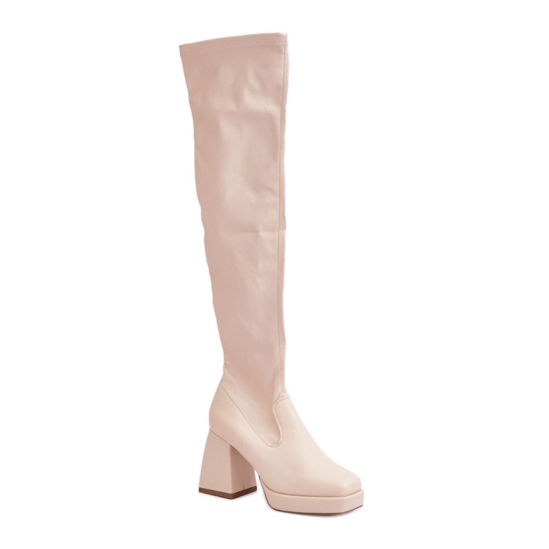 Hellbeige Damenstiefel mit stabilem Absatz