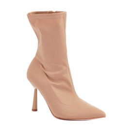 Beige Damen-Stiefeletten mit hohem Absatz