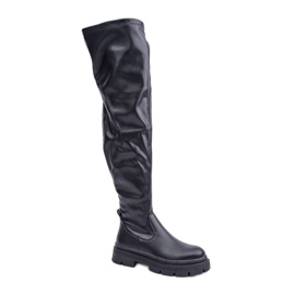 Damen-Overknee-Stiefel auf Plateau, schwarz
