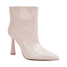 Damenstiefel aus Lackleder mit hohem Absatz, beige