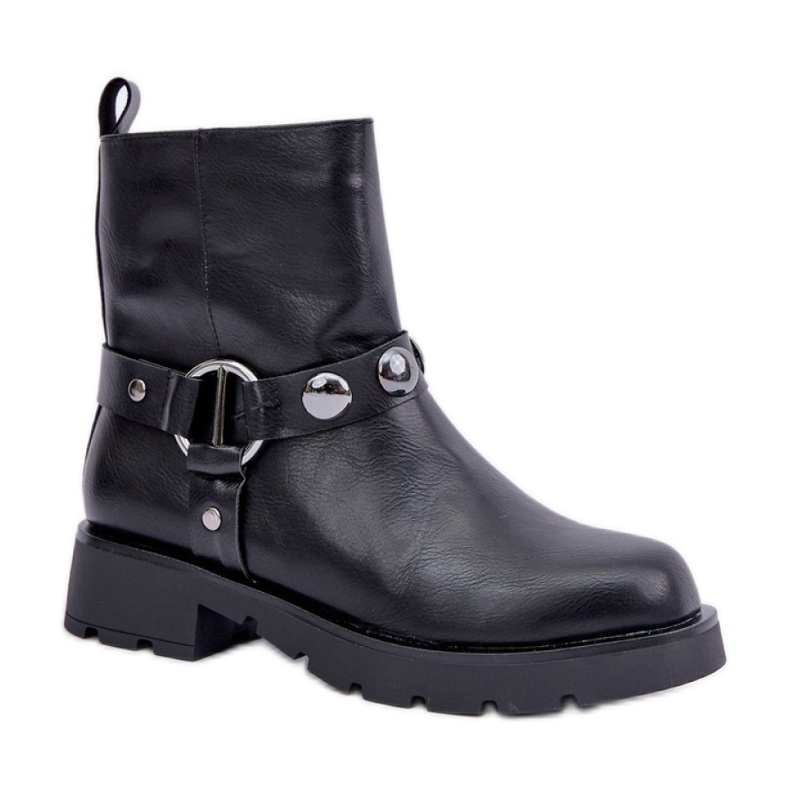 Schwarze Damenstiefel mit flachem Absatz