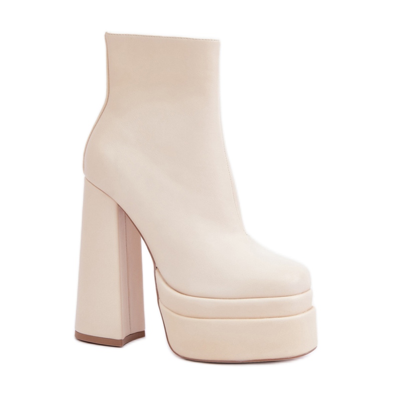 Beige Damen-Plateaustiefel