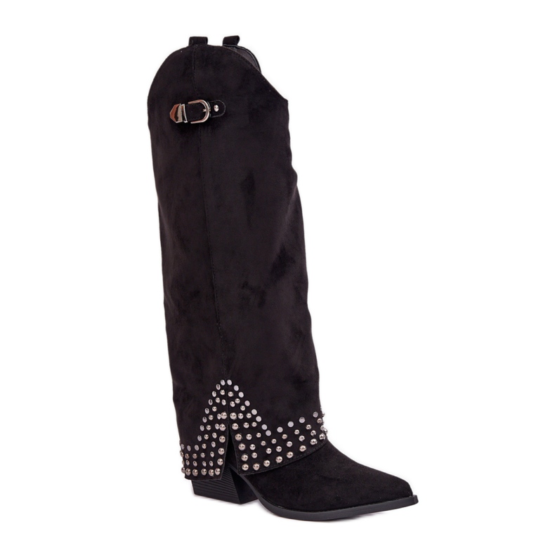 Damenstiefel mit dekorativem Obermaterial, schwarz