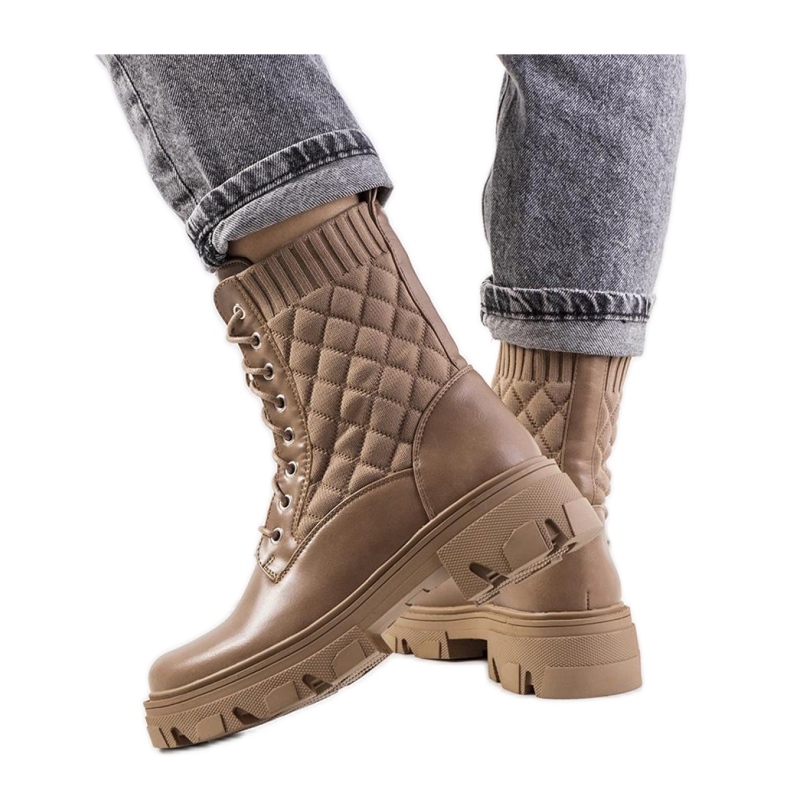 Braune Stiefeletten mit Sockenobermaterial von Lujan - Solea