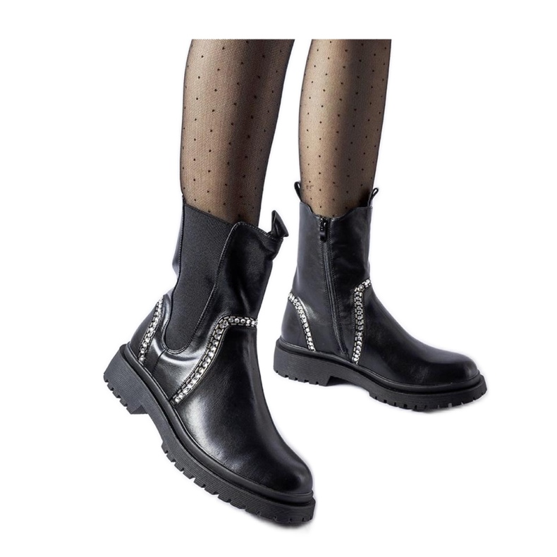 Schwarze Stiefeletten mit Zirkonen verziert Anastasio - Solea