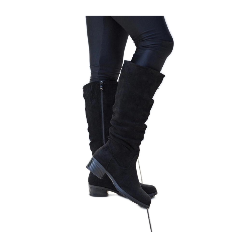 Schwarze, faltige Angelico-Öko-Wildlederstiefel – Solea