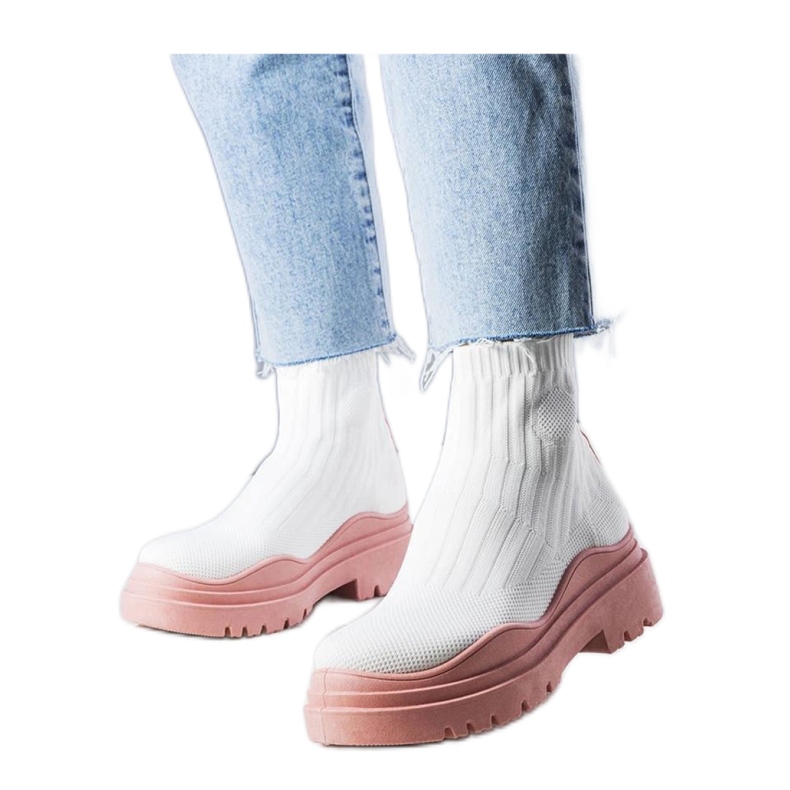 Weiße Sock-Boots mit rosa Sohle Cali - Solea