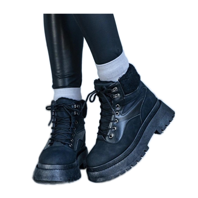 Schwarze Sneakers mit dicker Sohle und Fell von Best - Solea