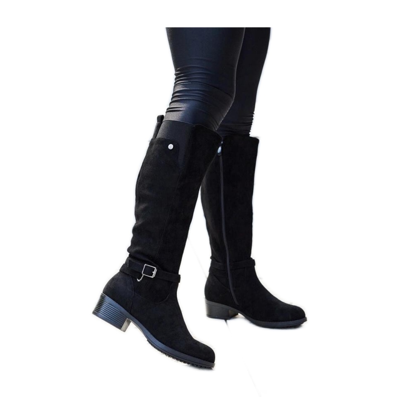 Schwarze isolierte Overknee-Stiefel aus Öko-Wildleder von Castelvetro - Solea