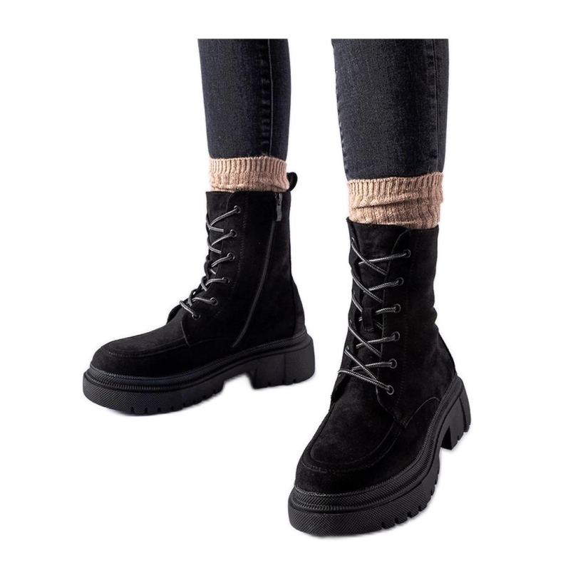 Schwarze Worker-Stiefeletten mit massiver Riel-Solea-Sohle