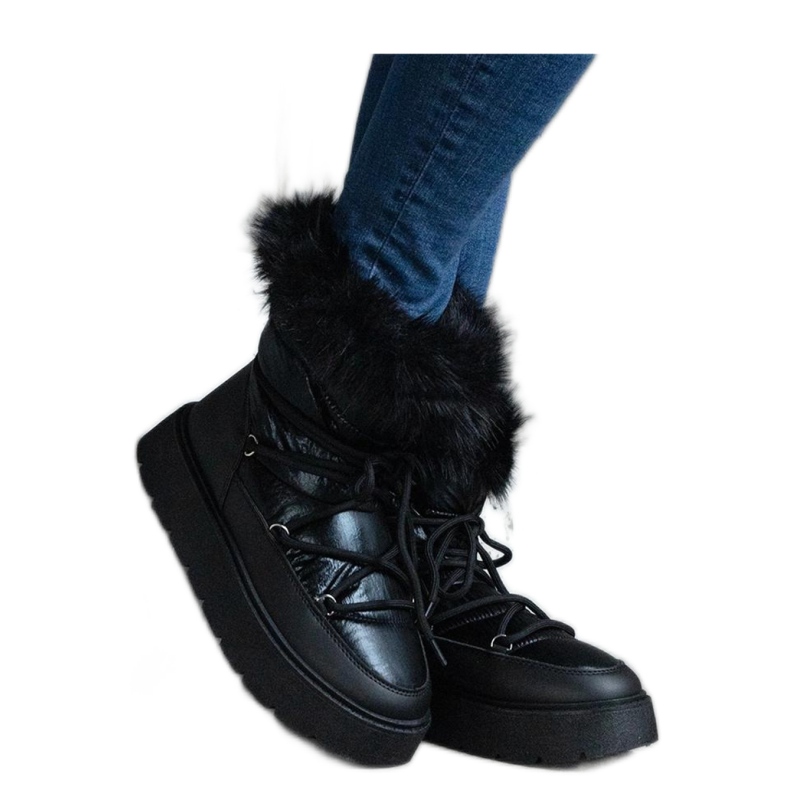 Schwarze isolierte Schneestiefel mit Fell Arilla - Solea