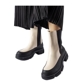 Beige-schwarze Slip-on-Stiefeletten von Faisal - Solea