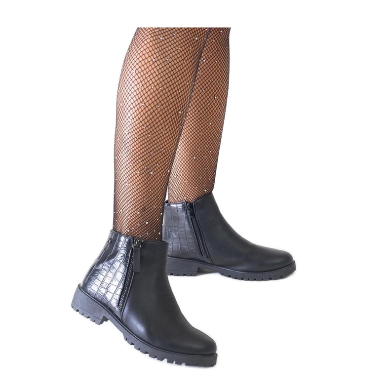 Schwarze Stiefeletten mit Krokodilledermotiv, Öko-Leder Mifsada - Solea