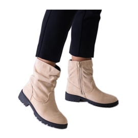 Beigefarbene Stiefeletten mit Rüschen aus Öko-Wildleder Hinda - Solea