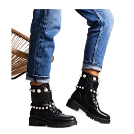 Solea Schwarze Damen-Schnürstiefeletten mit Perlen