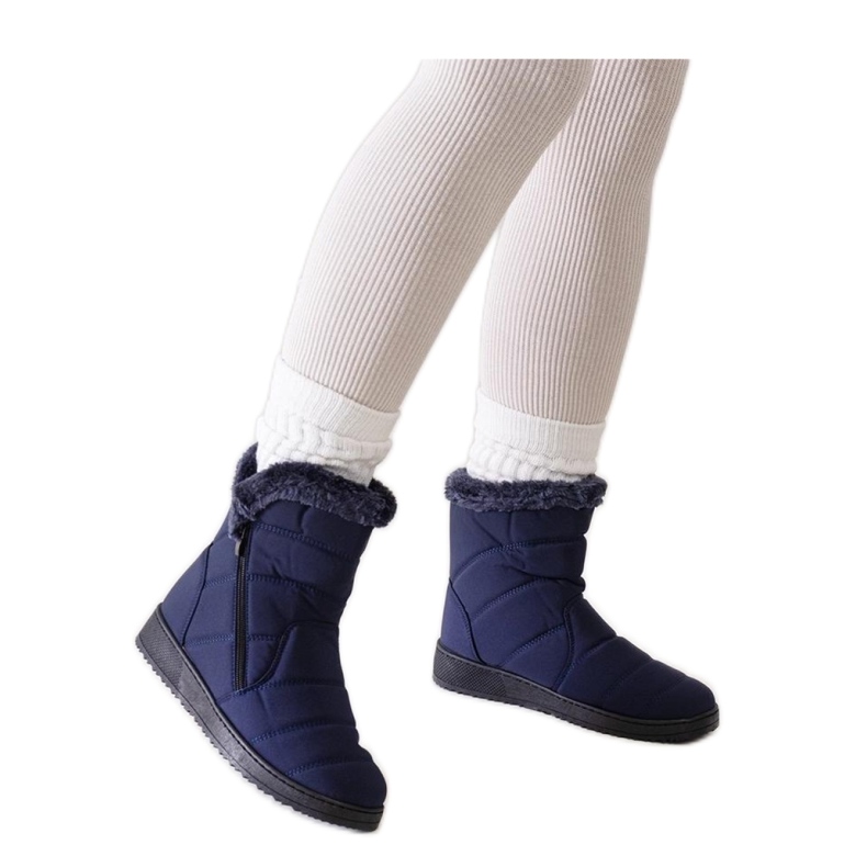 Marineblaue Schneestiefel mit Fellverzierung