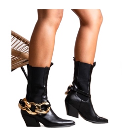 Schwarze Slip-on-Cowboystiefel mit Kette