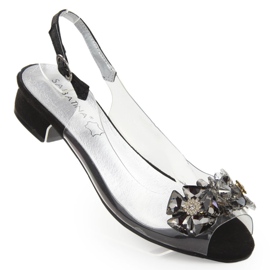 Schwarze transparente flache Sandalen mit Steinen von Sabatina