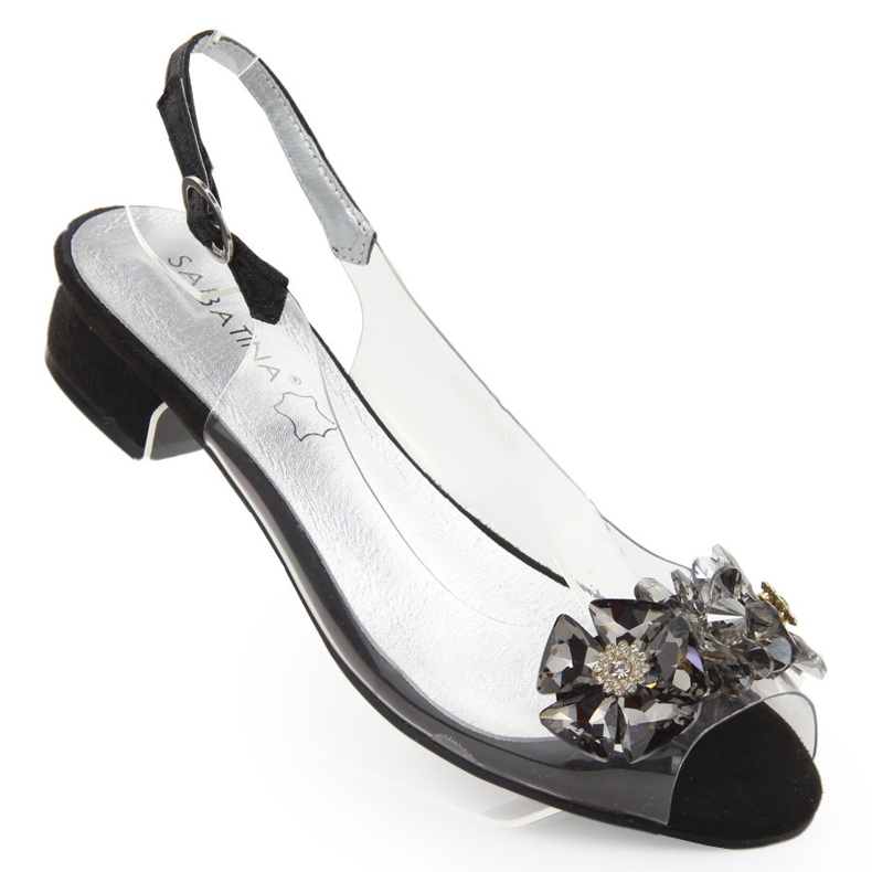 Schwarze transparente flache Sandalen mit Steinen von Sabatina