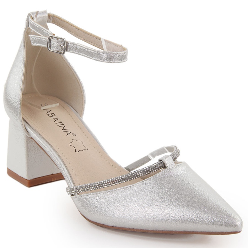 Silberne spitze Damensandalen von Sabatina mit Zirkonia silber-