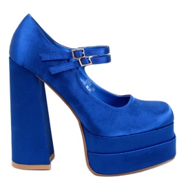 Blaue Satin-Plateaupumps