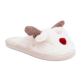 Damenhausschuhe mit Rentiermotiv weiß