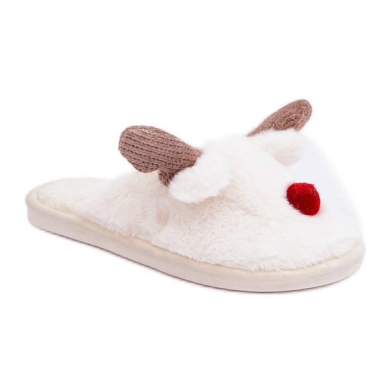 Damenhausschuhe mit Rentiermotiv weiß