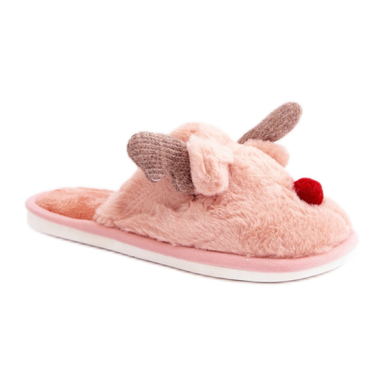Damenhausschuhe mit Rentiermotiv rosa