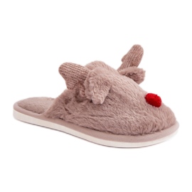 Damenhausschuhe mit Rentiermotiv beige