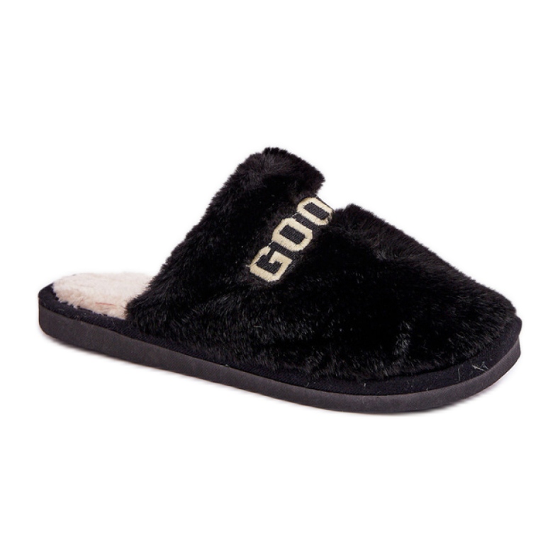 Damenhausschuhe aus weichem Fell schwarz