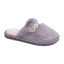 Damenhausschuhe aus weichem Fell grau