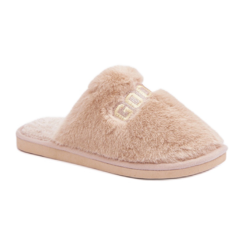 Damenhausschuhe aus weichem Fell beige