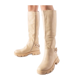 Beige flache Stiefel mit Kette Armand - Solea