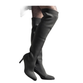 Grüne Slip-On-Stiefel mit hohem Absatz und elastischem Obermaterial