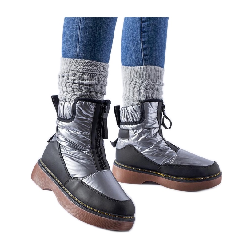 Graue isolierte Schneestiefel mit Reißverschluss schwarz