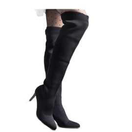 Schwarze Slip-On-Stiefel mit hohem Absatz und elastischem Obermaterial