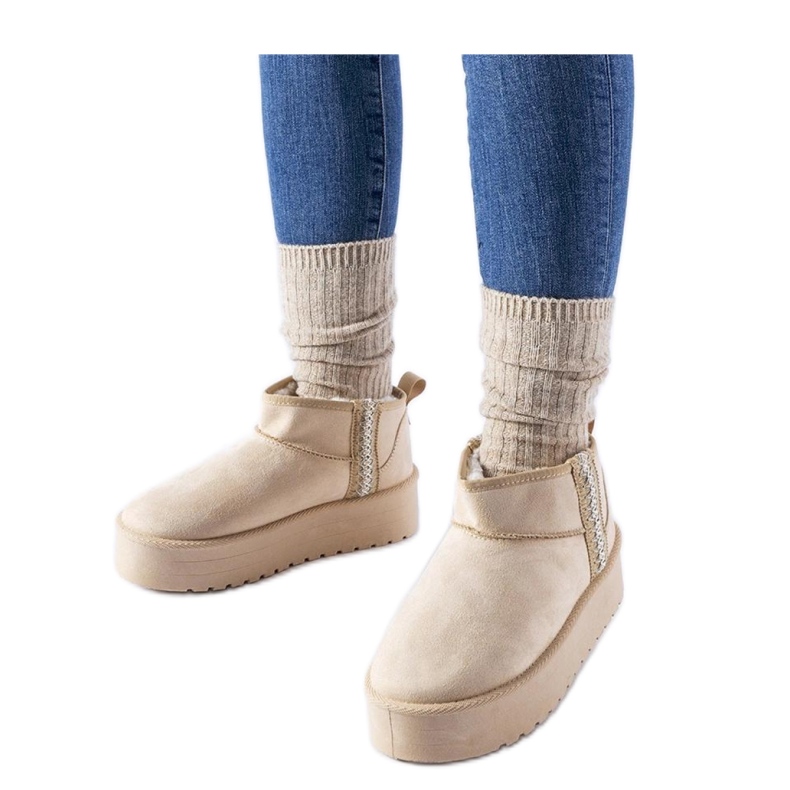 Beige Plateau-Schneestiefel