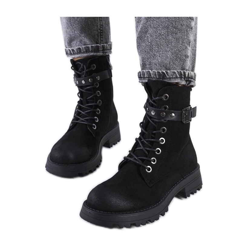 Schwarze Damen-Schnürstiefeletten