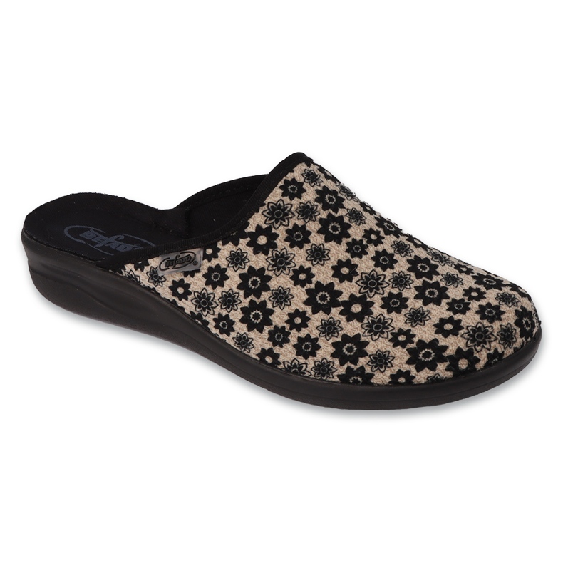 Befado Damenhausschuhe, PU 551D002, Beige mit Blumen