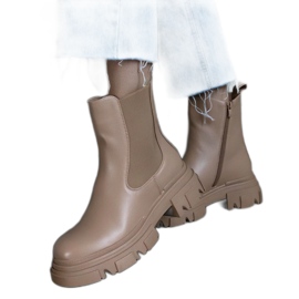 Beige isolierte Stiefeletten mit Reißverschluss, Öko-Leder