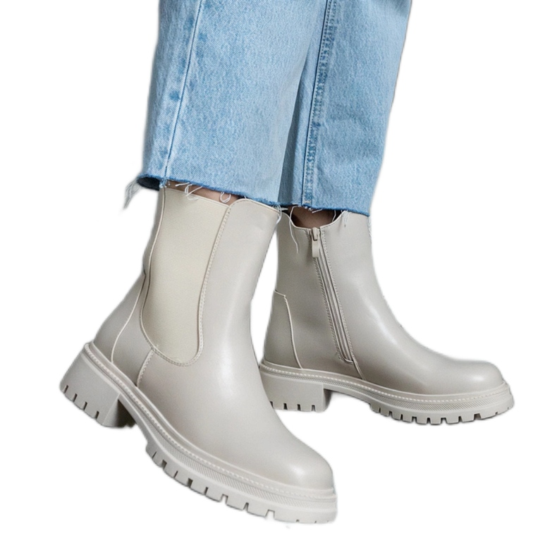 Beige isolierte Stiefeletten mit Reißverschluss, Öko-Leder