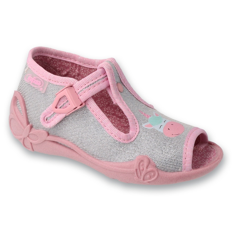 Befado Kinderhausschuhe mit Schnallen 213P145 rosa/silber grau
